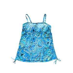 Lands End Paisley Tankini Top Womens 18W Blue-Green Beachy Coastal Built in Bra
